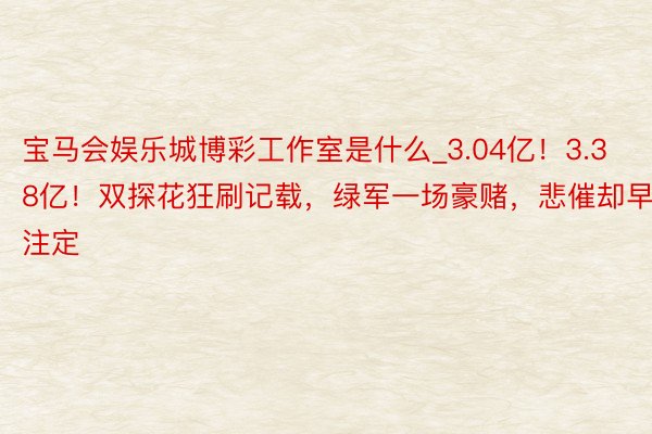 宝马会娱乐城博彩工作室是什么_3.04亿！3.38亿！双探花狂刷记载，绿军一场豪赌，悲催却早注定
