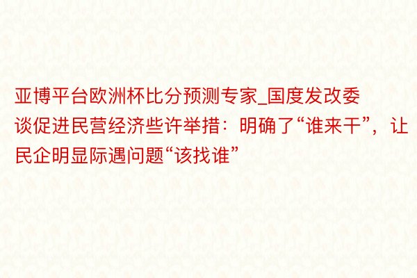 亚博平台欧洲杯比分预测专家_国度发改委谈促进民营经济些许举措：明确了“谁来干”，让民企明显际遇问题“该找谁”