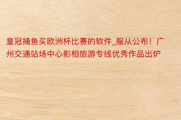 皇冠捕鱼买欧洲杯比赛的软件_服从公布！广州交通站场中心影相旅游专线优秀作品出炉