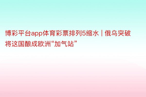 博彩平台app体育彩票排列5缩水 | 俄乌突破将这国酿成欧洲“加气站”