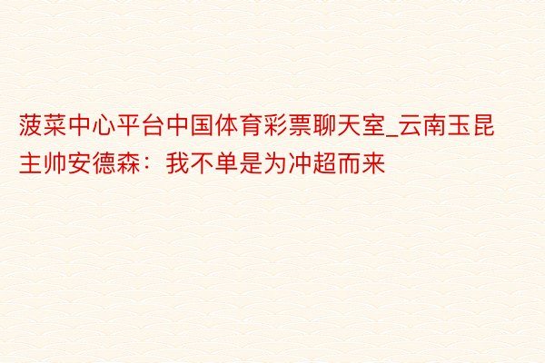 菠菜中心平台中国体育彩票聊天室_云南玉昆主帅安德森：我不单是为冲超而来