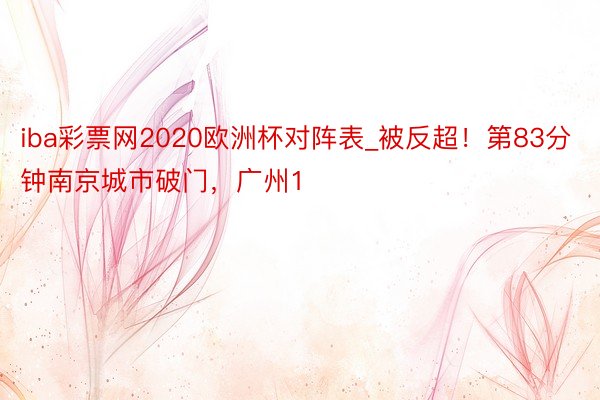 iba彩票网2020欧洲杯对阵表_被反超！第83分钟南京城市破门，广州1