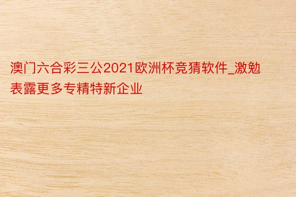 澳门六合彩三公2021欧洲杯竞猜软件_激勉表露更多专精特新企业